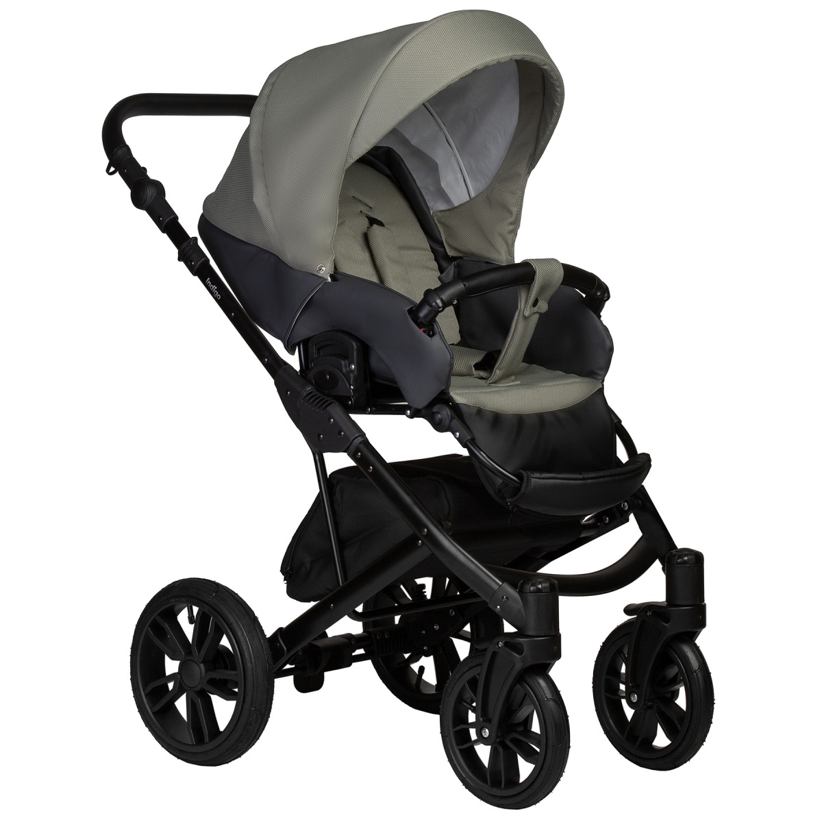 Коляска 2 в 1 Indigo Mio S, 05 (Темно-серая кожа + Зеленый)