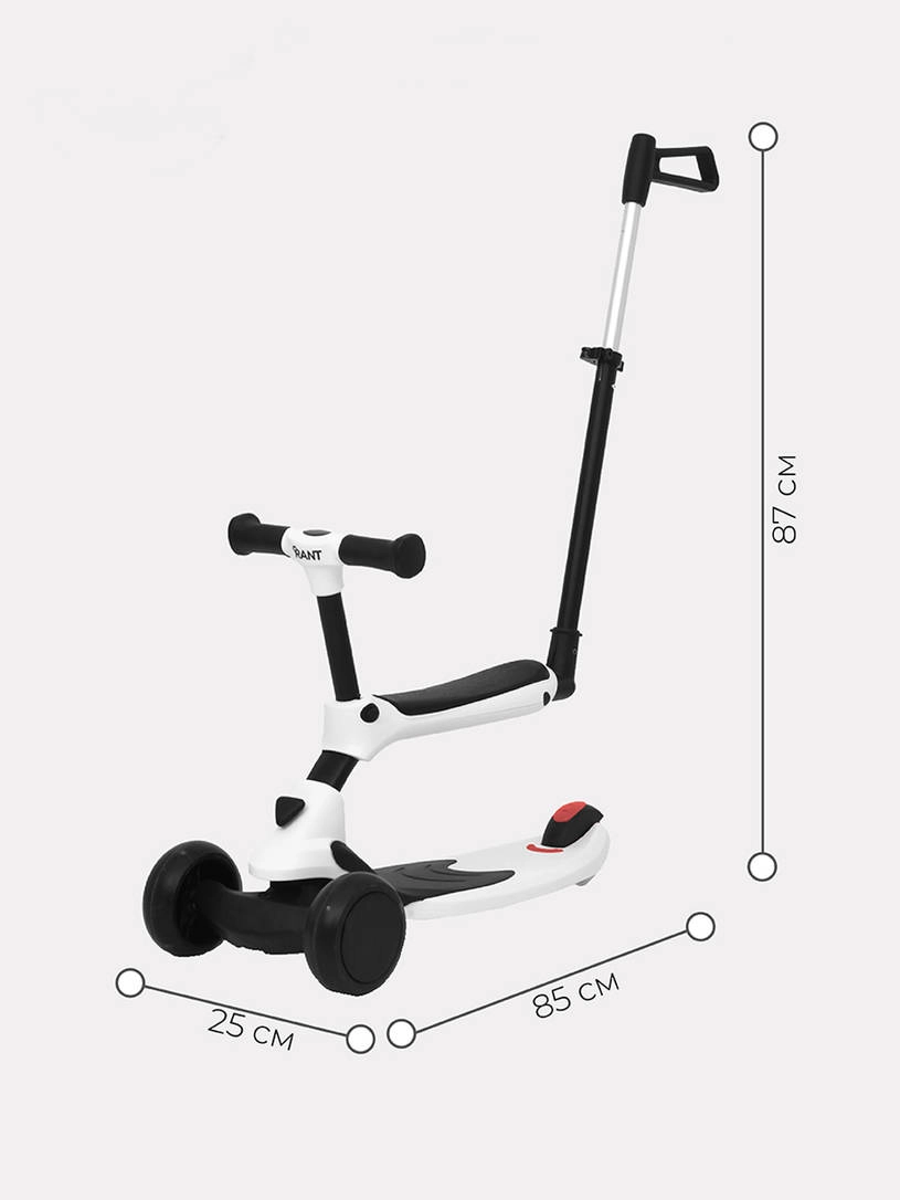 Беговел-самокат Rant Rider Plus со светящимися колесами белый