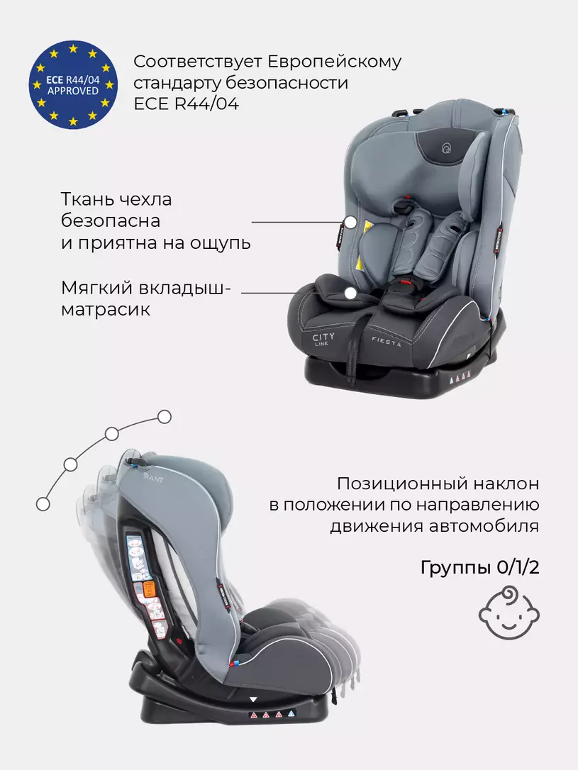 Автокресло Rant Fiesta City line 0/1/2 (0-25 кг) grey