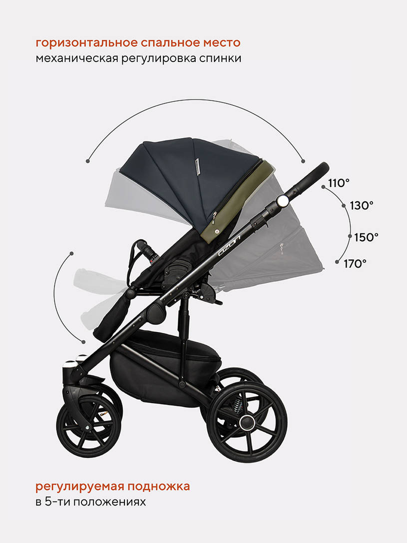 Коляска 2 в 1 Riko Basic Ozon 02 оливковый