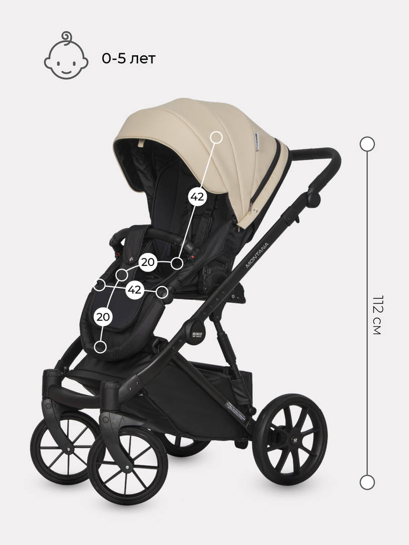 Коляска 2 в 1 Riko Basic Montana Ecco 15 ivory beige