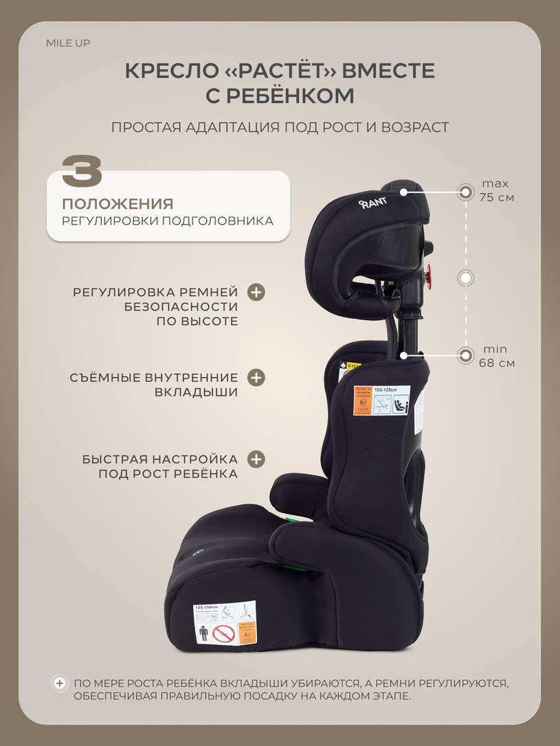 Автокресло Rant Basic Mile UP (76-150см) Black