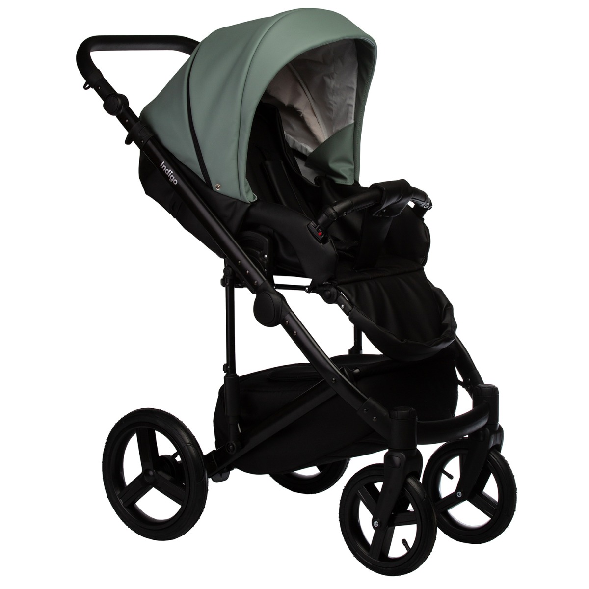 Коляска 2 в 1 Indigo Tour Eco, Te 03 (Черная кожа + Шалфей кожа)