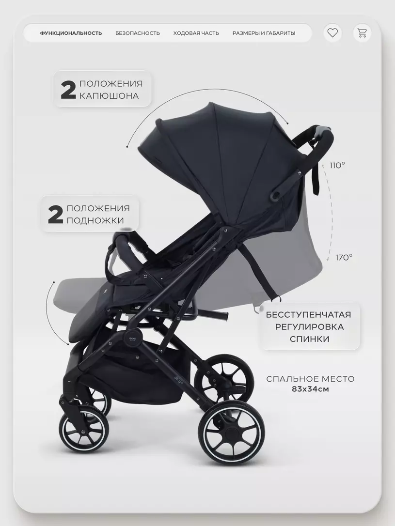 Коляска прогулочная Mowbaby Airy plus Black