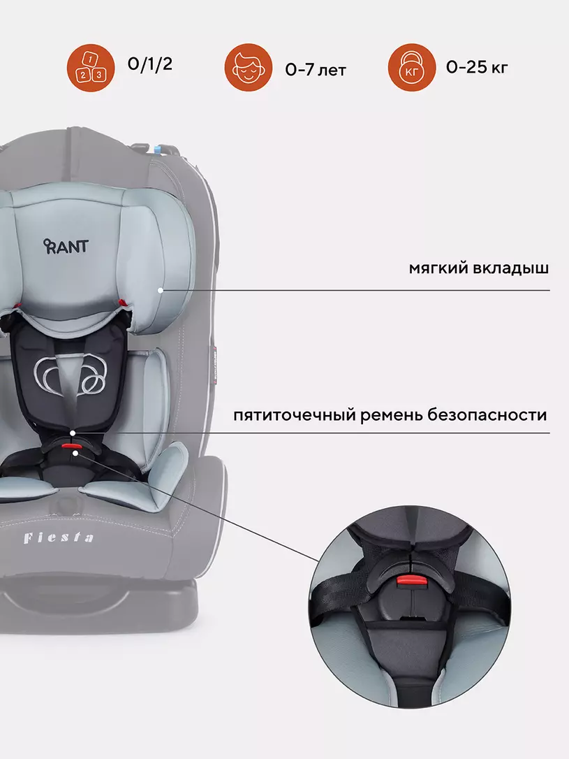 Автокресло Rant Fiesta группа 0-1-2 (0-25 кг), цвет: серый