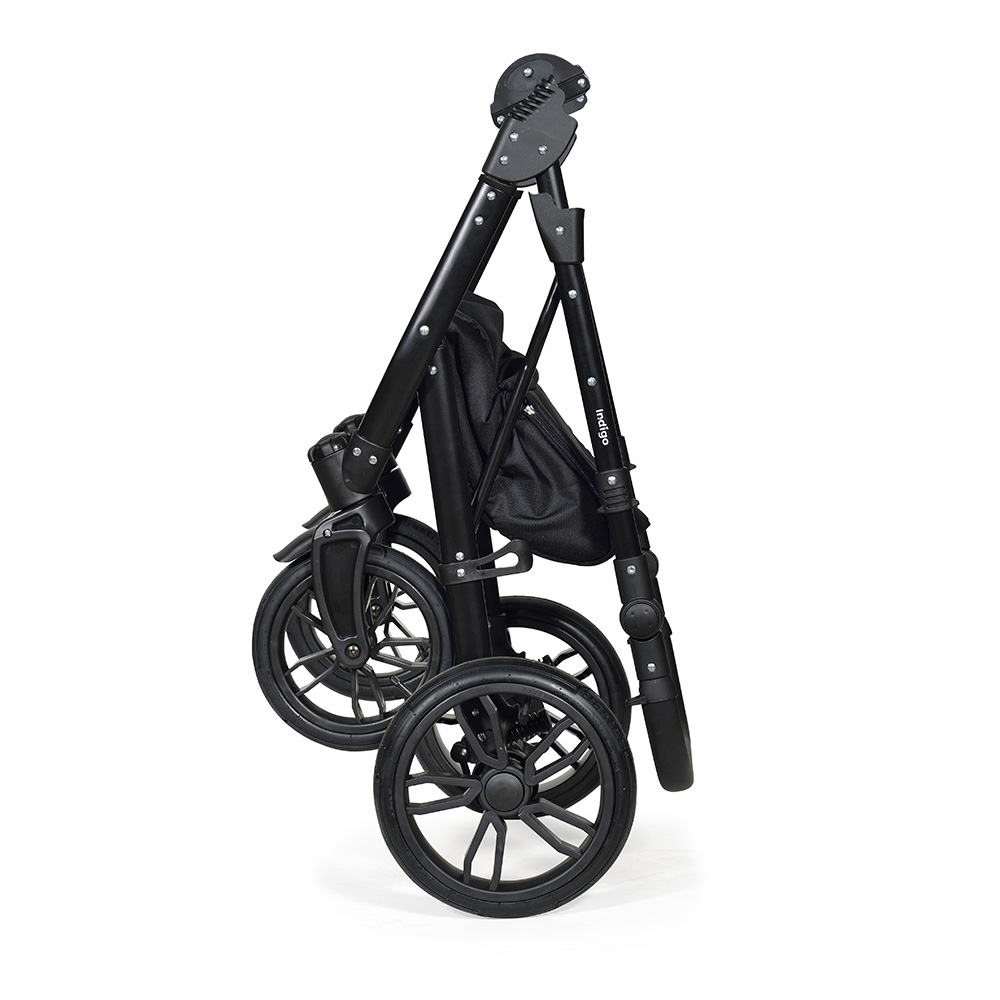 Коляска 2 в 1 Indigo MIO - Mi 07 (черная кожа+черный узор)