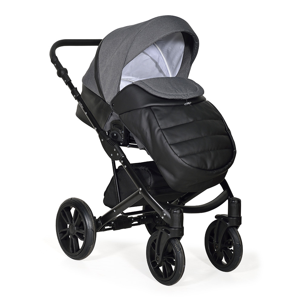 Коляска 2 в 1 Indigo MIO - Mi 07 (черная кожа+черный узор)