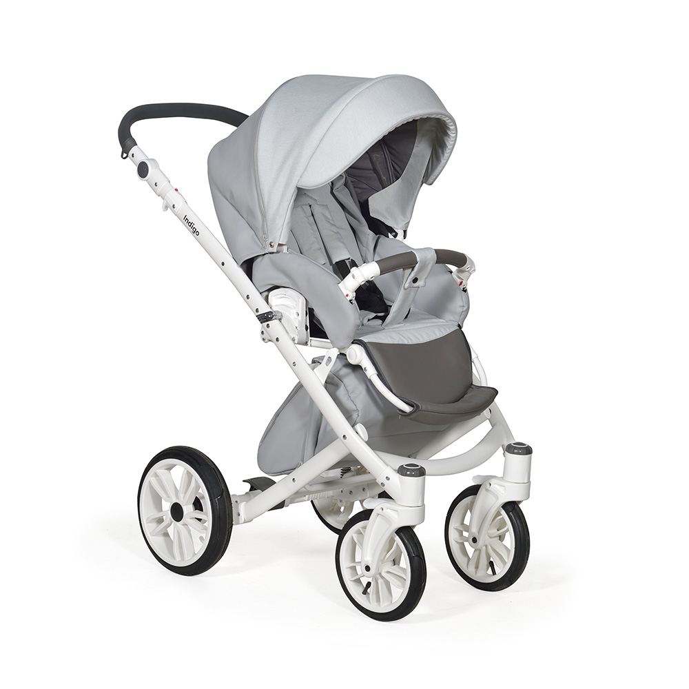 Коляска 2 в 1 Indigo PORTO - Po 02 (св.серая кожа+св.серый лен)