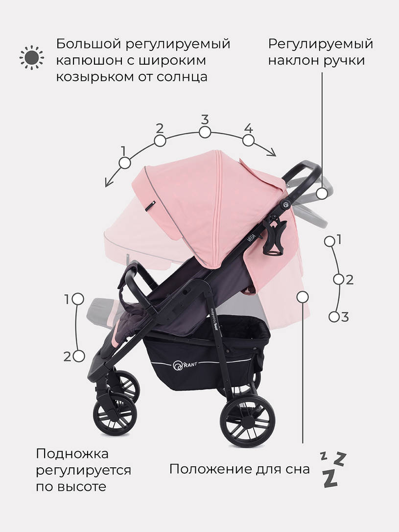 Коляска прогулочная Rant Vega Star Cloud Pink. Цвет: Розовый