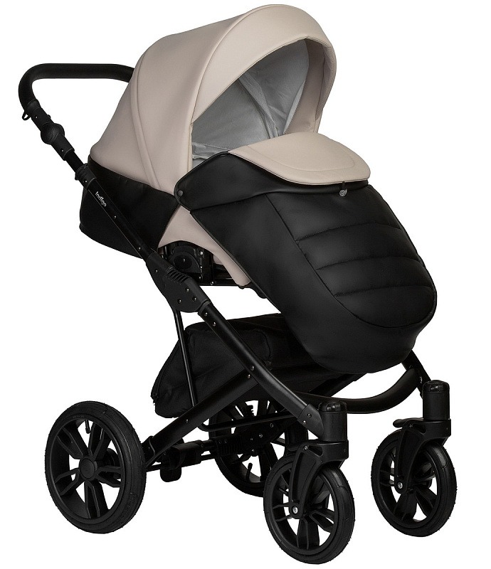 Коляска 2 в 1 Indigo Mio Eco, 04 (Черная кожа + Светло-бежевая кожа)