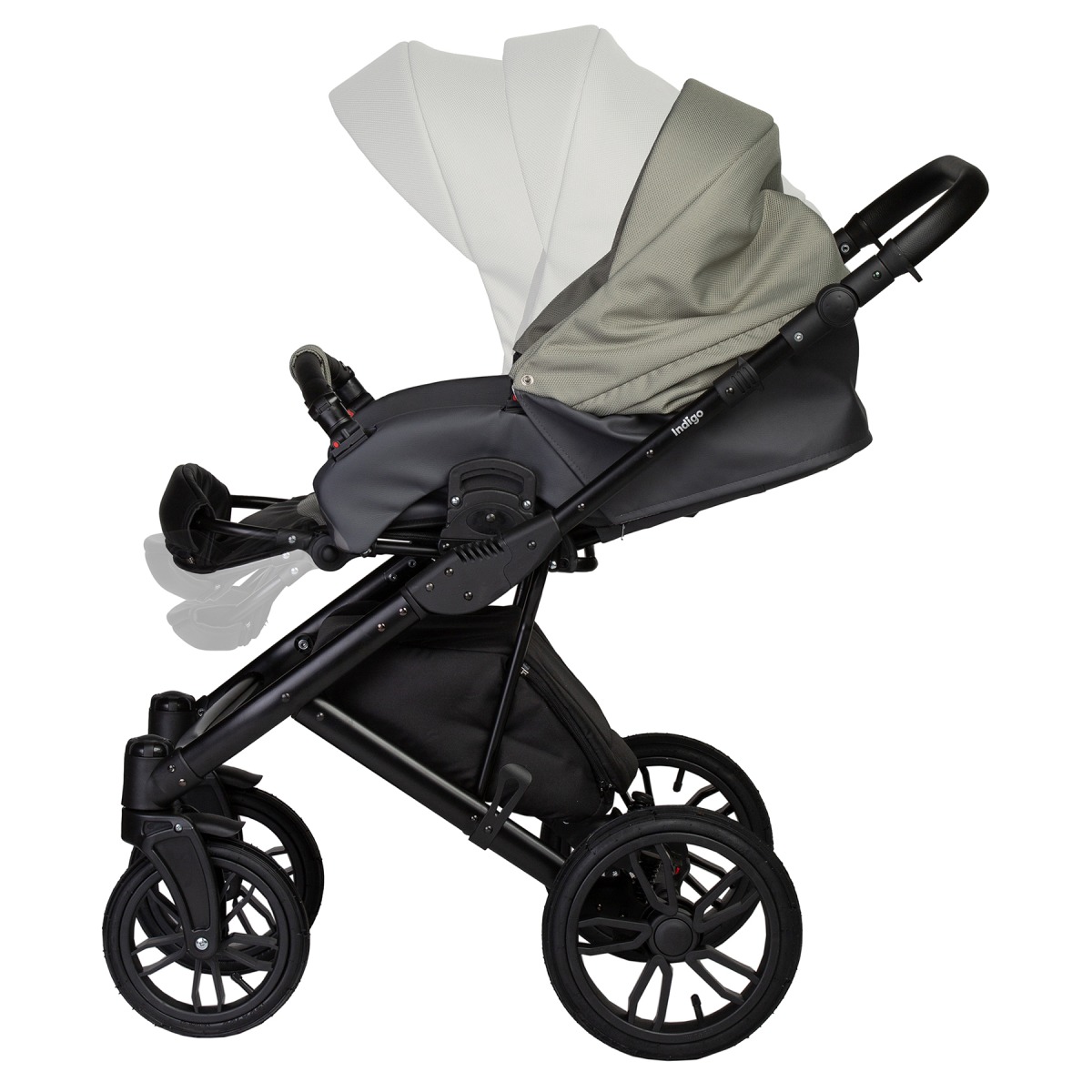 Коляска 2 в 1 Indigo Mio S, 05 (Темно-серая кожа + Зеленый)