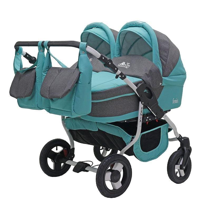 Коляска для двойни 2 в 1 Bart-Plast Fenix Duo 03 серо-бирюзовый