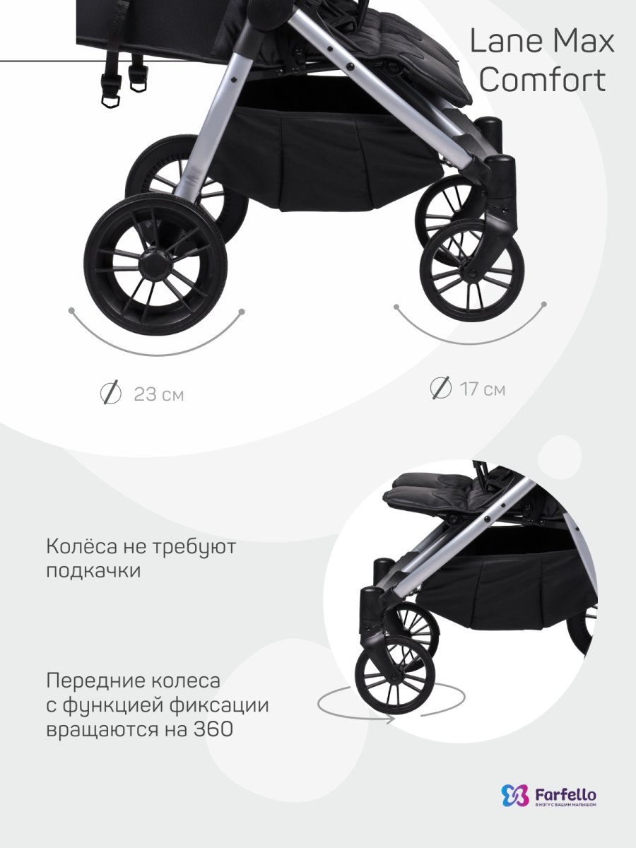 Коляска прогулочная Farfello Lane Max Comfort (Onyx Black/чёрный)