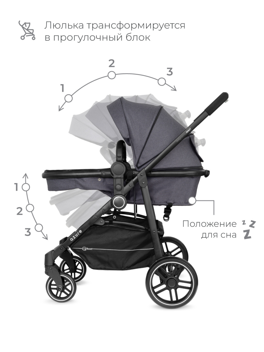 Коляска-трансформер 2 в 1 Rant Azure Trends RA147 alu. Jet Carbon. Цвет: Графит
