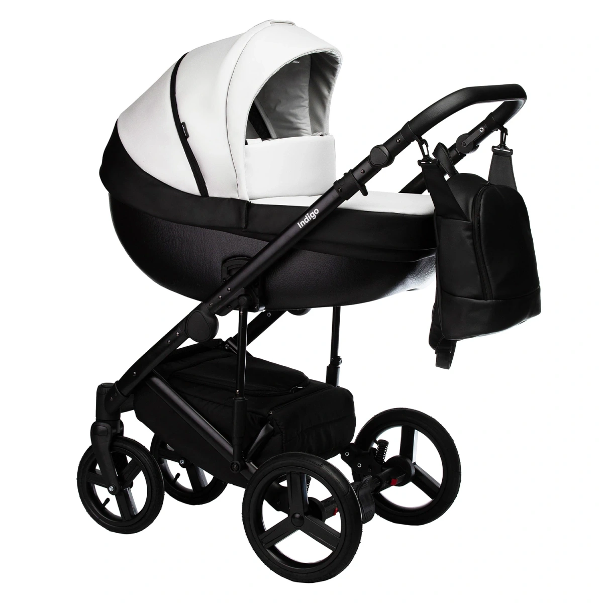 Коляска 2 в 1 Indigo TOUR ECO Te 10 (черная кожа+белая кожа)