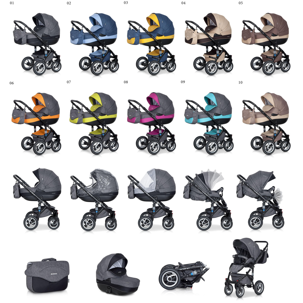 Коляска 2 в 1 Riko Bruno 09 серо-бирюзовый