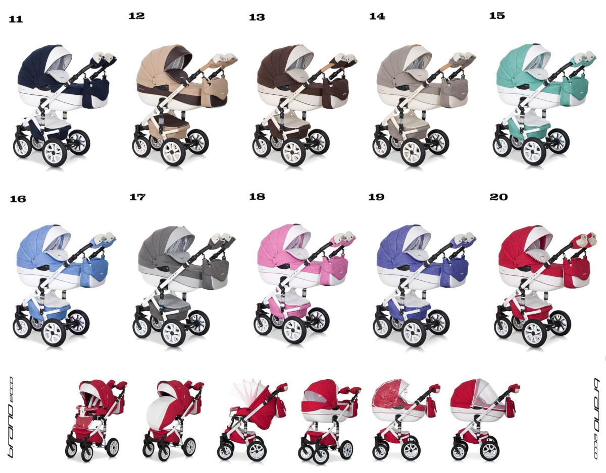 Коляска 2 в 1 Riko Bruno Ecco 20 бело-красный