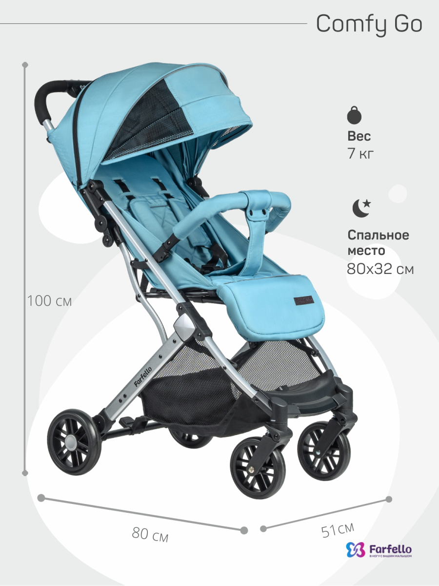Коляска детская прогулочная Farfello Comfy Go (Smoke mint (серебро))